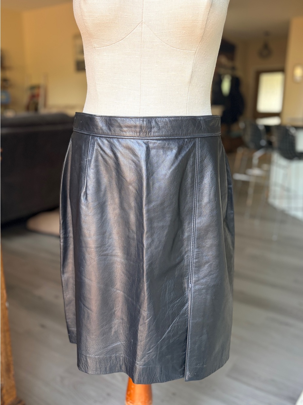 Vintage 80’s Ocean West Leather Mini-Skirt. Front side slit, see measurements.